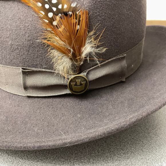 Goorin Bros Fedora Hat Medium Wool Feather Ribbon Band Pinched Teardrop USA - Picture 6 of 8
